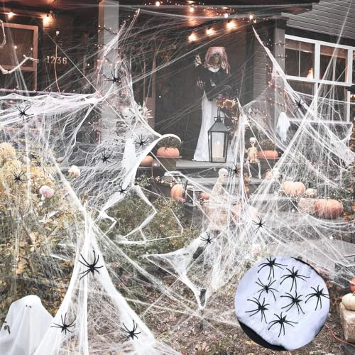 Halloween Deko Spinnennetz,200g Dehnbare Spinnennetze &50 Künstliche,Halloween Spinnennetz Dekoration,Für Gart Innen Fenster Kamin Häuser Spukhaus&Partyzubehör-Schaurige Atmosphäre für Ihre Feier