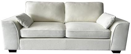 Icon Home Interiors Modern 3-Seater Sofa Couch with Cushions Upholstered Soft Fabric Sturdy Wood Frame Living Room Furniture (Cream, 3-Seater)