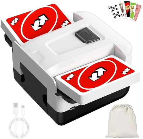 Mélangeur de cartes automatique pour 1-2 jeux, machine à mélanger rechargeable 2000mAh avec mode AUTO à un bouton, mélangeur de cartes électrique compatible avec UNO Skip-Bo Phase 10 Blackjack