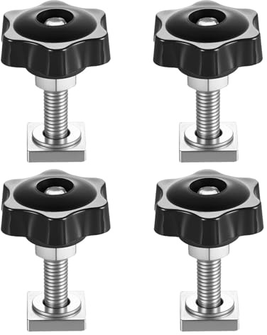 Kontazmi 4 Stück T-Nut Adapter M6x35mm (20x20x4mm) Nutensteine Dachträger– Inkl. Sterngriffmuttern Unterlegscheiben kompatibel mit Fahrradträger RelingträgerT-Schiene