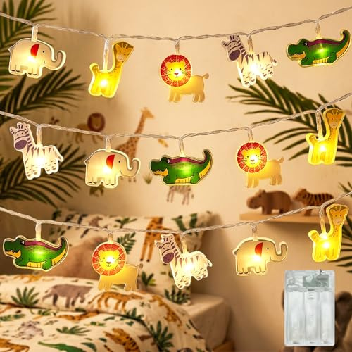 ZCLIKEU LED Lichterkette Tiere Innen,1.5m 10 LED Tiere Lichterkette Kinderzimmer mit Batteriebetrieb Timer,Warmweiß Lichterkette Kinder für Geburtstage Zimmer Party Schlafzimmer Deko
