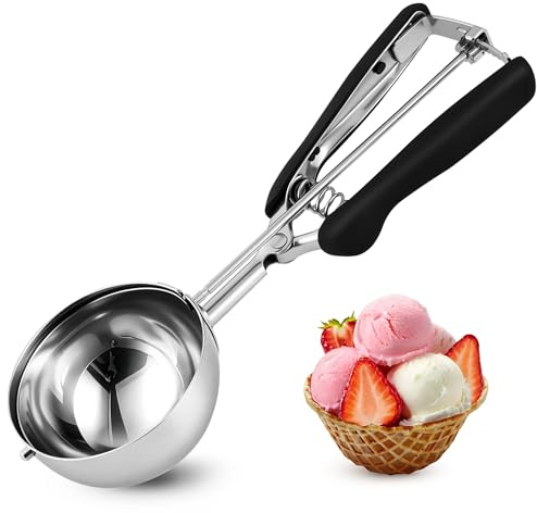 TJ POP Large Ice Cream Scoop 8cm – Stainless Steel Cookie Scoop with Easy Trigger Release, Good Grip for Ice Cream, Melon Balls, Meatballs and Mashed Potato