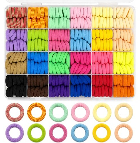 Wosyoodo 360 Piezas Gomas para el Cabello Niña – 24 Colores, Cintas Sin Costuras con Estuche, Suaves y Multicolores. Accesorios para Bebés y Niñas, Ideales para Pulseras DIY