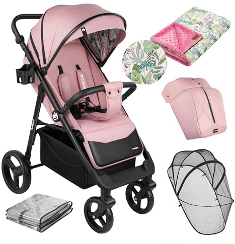 Tulano Avignon 35 Kinderwagen Buggy Klein Zusammenklappbar - Reisebuggy mit Liegefunktion - Reisebuggy Flugzeug Handgepäck - Kinderbuggy inkl. Fußsack & Regenschutz - Baby Buggy bis 22kg – Rose