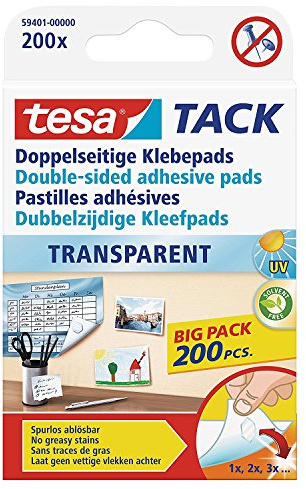tesa 2 Packungen doppelseitige Klebepads TACK, große Packung mit 200 Pads