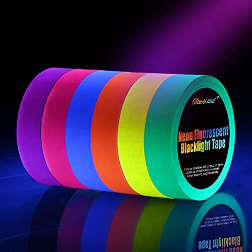 GlowsLand Neon Klebeband Größere Größe Neon Gaffa Tape, UV aktiv Tape, Fluoreszierendes, Leuchtband, 6 Farben, 25MM*15M Pro Rolle für Halloween