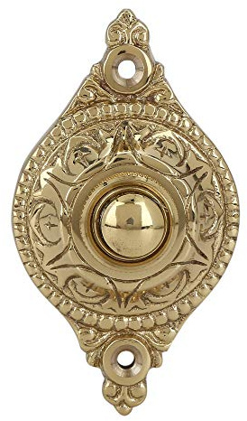 A29 Polished Lacquered Brass Antique Doorbell Button – 3 1/8 x 1 3/4 – Vintage Style Push Button in Brass with Recess Mount – Wired for Two-Wire Chimes, Weather Resistant, Easy DIY Installation