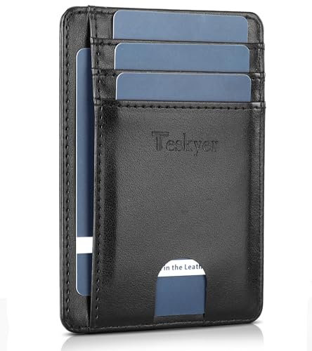 Teskyer Porta Carte Credito Uomo, Portafoglio in pelle PU, Portafoglio Uomo Piccolo Sottile, Protezione RFID, Design Minimalista, Nero