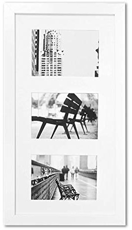 Muzilife Bilderrahmen Galerie 25x50cm mit 3 Ausschnitten für Bilder 13x18cm, Weiß Fotorahmen mit Glasscheibe und Passepartout