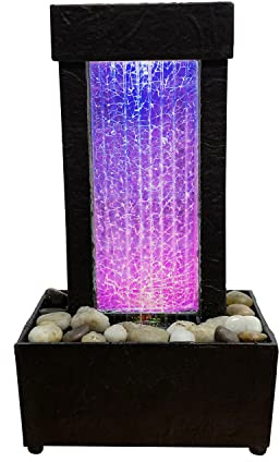 Nature's Mark 10 H Crackled Glass Light Show Tabletop Water Fountain with Natural River Rocks and Color Changing LED Lights (Corded)