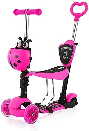 YOLEO Trottinette avec Siège 5 en 1,3 Roues Plateau Antidérapant LED, Patinette réglable en Hauteur, Classiques, Idéal Cadeau pour Enfants 2 a 6 Ans