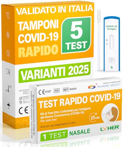 Lyher – 5 Tamponi COVID 19 rapido 2025 - Test Nasali Nuove Varianti 2025 - Sensibilità 100% a carica virale alta - Certificati per Uso Domestico - Risultato rapido