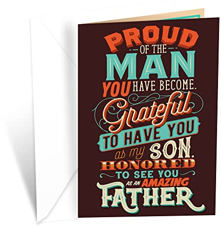 Prime Greetings Father's Day Card For Son, Made in America, Eco-Friendly, Thick Card Stock with Premium Envelope 5in x 7.75in, Packaged in Protective Mailer