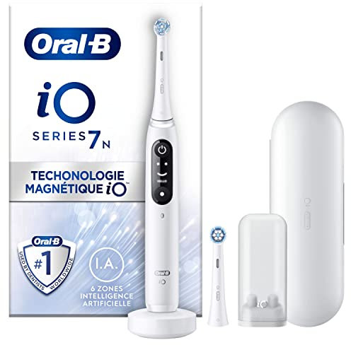 Oral-B iO 7N Elektrische Zahnbürste, weiß, mit Bluetooth, 2 Aufsteckbürsten, 1 Reiseetui