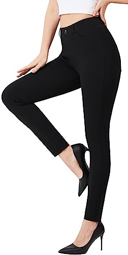 AFITNE Work Black Trousers for Women UK 30'' - High Waist Ladies Stretchy Casual Business Smart Tailored Trousers Womens Office Suit Pants with Pockets Black XL