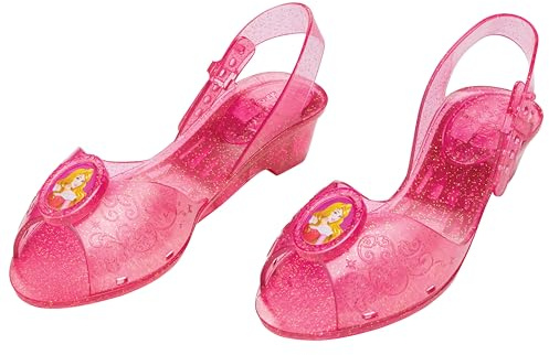 Disguise Disney Princess Aurora Jelly Shoes for Kids, Official Disney Licensed Dress Up Accessory, Pink Sparkly Design with Character Brooch, Comfortable Fit with Detailed Design