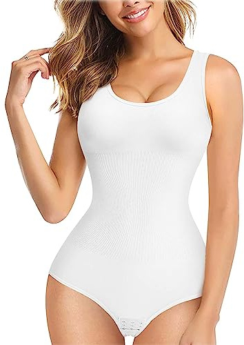 Bafully Women Shapewear Bodysuit Round Neck Tank Tops Seamless Waist Trainer Vest Tummy Control Full Body Shaper