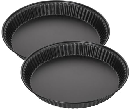 Zenker 7543 Lot de 2 moules à quiche, moule à tarte, moule pour quiche lorraine, 2 moules à quiches lorraine identiques, moule quiche, 2 moules à tartes, Acier inoxydable, Noir, 30 x 3,5 cm
