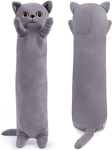 Yeqivo - Peluche Kawaii a forma di gatto in morbido peluche, cuscino per bambini, gattino lungo e adorabile, peluche per animali in tessuto, 100 cm (Blu Britannico)