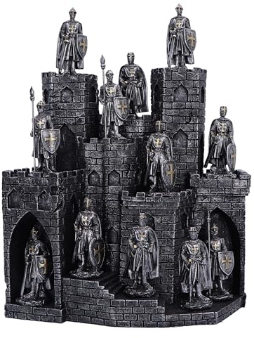 Nemesis Now Ritter des Turms Display mit 48 Ritter Figurenset 25cm, Harz, Silber, Mittelalterliches Schloss mit 48 Ritterfiguren-Set, Ritterartikel, gegossen aus feinstem Harz, handbemalt