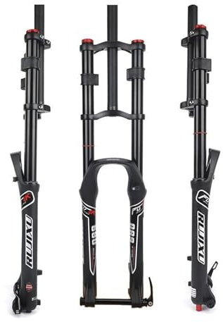 KLYso Travel 140mm Downhill Air Fork DH Rebound Adjust Double Crown 1-1/8 Straight Front Fork With Lockout Thru Axle 15 * 100mm MTB Bike Suspension Fork Fork(Black Fork,26inch)
