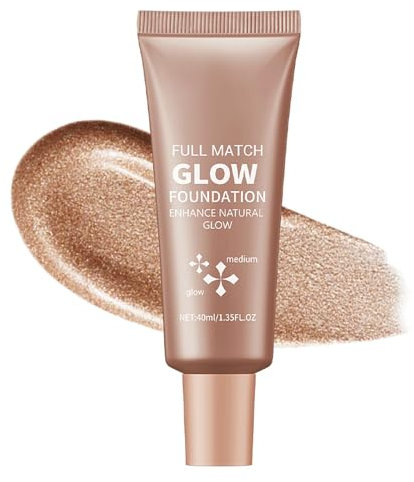 Glowy Foundation, base de maquillaje medio con brillo natural, duradera y resistente al agua, cobertura perfecta para todo el día, crema de maquillaje ligera hidratante para rostro y cuerpo