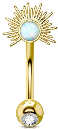 OUFER 16G Oro Eyebrow Piercing Jewelry Rook Ring Acciaio Chirurgico 316L Curvo Barbell Opale Cartilage Earring 8 mm Orecchini Helix Gioielli Per il Corpo Per Donna