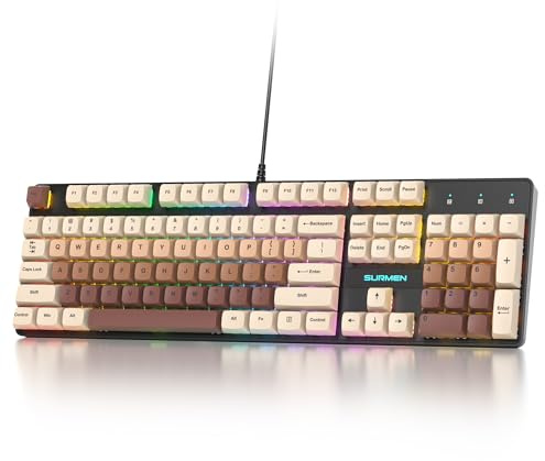 SOLIDEE tastiera gaming meccanica 100%,US Layout QWERTY,Tastiera da Gioco Cablata 104 Tasti Retroilluminata RGB con Tastierino Numerico,Tastiera Meccanica NKRO per laptop Windows(104 Coffee)
