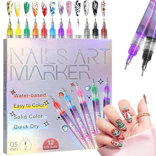 Hyhuiyin 12 Colors 3D Nail Art Pens Set, Nail Art Markers 0.5mm 3D Nails Polish Pen Graffiti Nails Drawing Pen Fine Tip Manicure Tools Painting DIY Arts Beauty Adorn for Women Girls