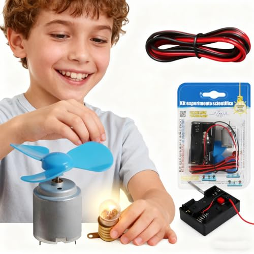 Kit Esperimento Scientifico Elettronico - Set per Bambini per Imparare l'Elettricità con Motore DC, Ventaglio, Lampadina e Accessori