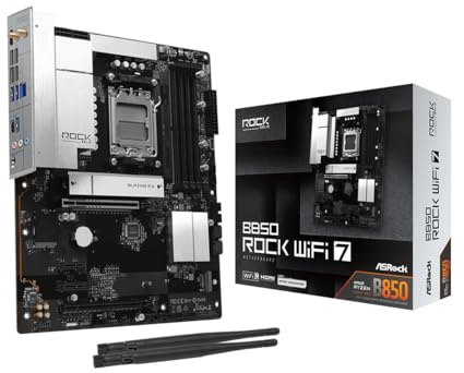 ASRock B850 Rock WiFi 7 Socket AM5 ATX Motherboard, Supports AMD Ryzen 9000/8000/7000 Series, DDR5 8000+(OC), PCIe 5.0, WiFi 7, 2.5G LAN