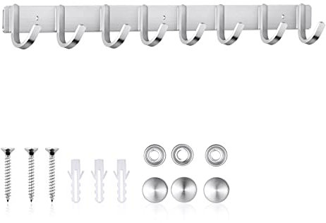 ERWEY Patère Murale, Porte Manteau Mural, Barre Porte Serviettes à 8 Crochet INOX à Visser pour Chambres, Salles de Bains, Cuisines (8 Crochets, 60cm)