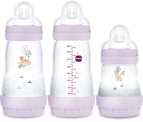 MAM Anti Colic Newborn Set Pretty Girl // 260 Anti-Colic Bottle 2 Pieces & MAM Skin Soft Anti-Colic Bottle 160, teats 1 from Birth