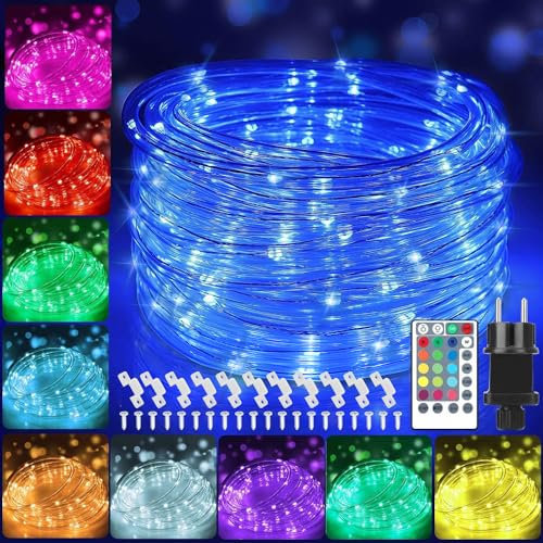 StarryEver 12M Bunt LED Lichtschlauch Außen, Wasserdicht LEDs Bunt Lichterschlauch,120er LED Lichterkette Innen Strombetrieben mit Fernbedienung Timer,16 Farben 132 Modi LED Schlauch für Garten Balkon