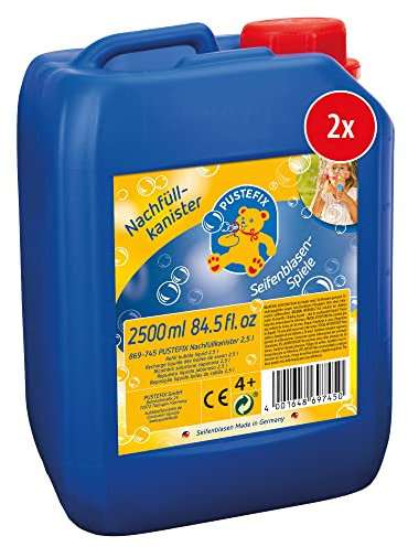 PUSTEFIX Nachfüllkanister I 2 x 2,5 l Seifenblasenflüssigkeit I Bunte Bubbles Made in Germany I Seifenblasen für Hochzeit, Kindergeburtstag, Sommerfest I Bunte Seifenblasen für Kinder & Erwachsene