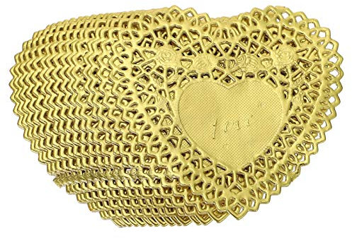 Cabilock Tablett 100 Blätter Spitze Deckchen Papier Goldene Spitze Herz Papier Deckchen Kuchen Verpackung Matte Dekorative Papier Tischsets Für Kuchen Wüste Hochzeit Dekoration