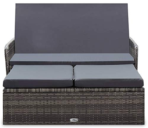 Tidyard 2-TLG. Garten-Lounge-Set mit Auflagen Garten-Sofagarnitur Terrassesofa mit Rückenlehne Möbelsets Loungesofaset Gartenlounge Gartenmöbel Rattenmöbel Poly Rattan Grau