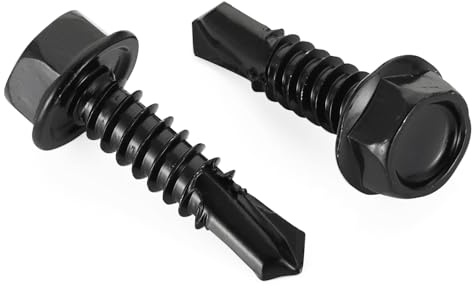 Bykonh #10 x 1 Hex Washer Head Self Tapping Drilling Screws Black Finish, 410 Stainless Steel, 100 PCS