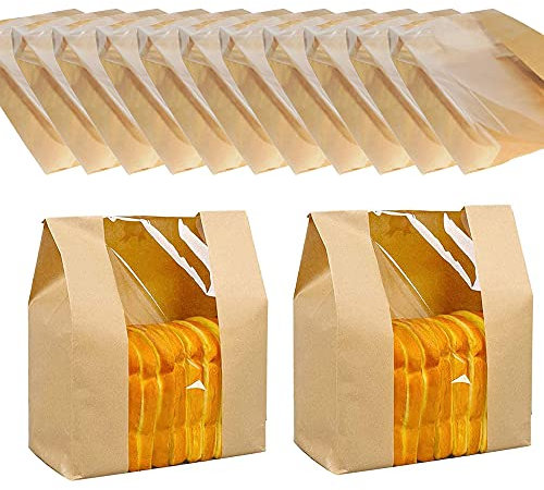 50 Pezzi Sacchetto di Carta del Pane Con Finestra - Kraft Alimentare per Sandwich, Snack, Caramelle al Cioccolato e Torte