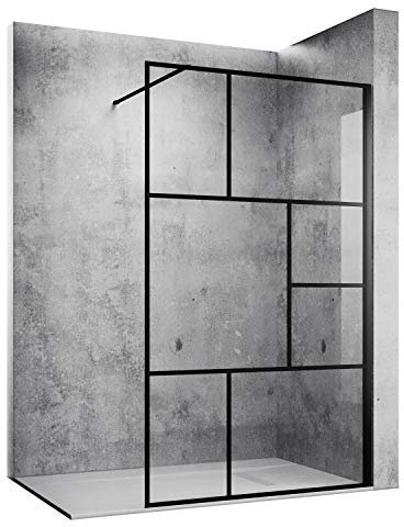 SONNI Duschwand Schwarz 100 x 200 cm Walk In Design aus 8mm Nano Sicherheitsglas,ESG Duschabtrennung mit Stabilisator auf Duschtassen oder Boden montierbar
