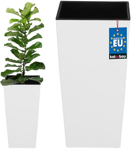 KOTARBAU® Macetero Cuadrado 220x220x420 mm con Inserto Extraíble, Blanco Mate de Plástico, Tiesto Decorativo para Interior y Exterior