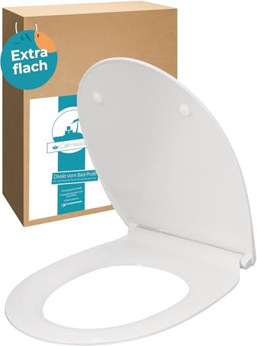 Calmwaters® Flacher WC-Sitz mit Absenkautomatik, Slim, antibakterieller Duroplast Toilettensitz, Edelstahl-Scharniere, Abnehmbar, extraflacher WC-Deckel, Standard O-Form, 26LP3163