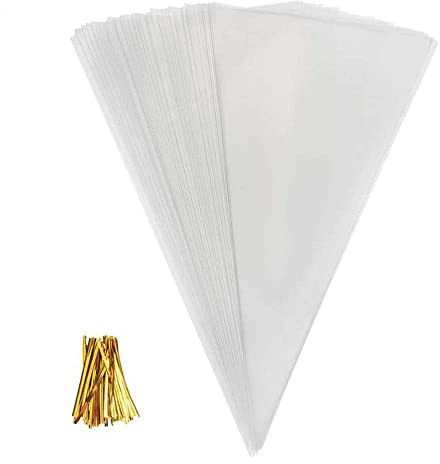 Bonbons Traiter des Sacs Clear, BetterJonny Sachets Transparents Bonbons Sacs Coniques en Plastique Clair Sachet Bonbon avec Twist Cravates pour Party Candy Biscuits Chocolate Cadeau Mariage