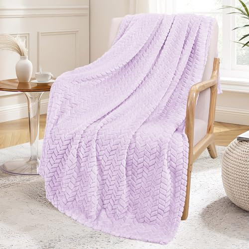 Exclusivo Mezcla Fleece Throw Blanket for Couch and Bed, 127x178 CM Soft Cozy Jacquard Flannel Blankets, Lightweight Fuzzy Plush Warm Throws for All Seasons, Lilac Purple
