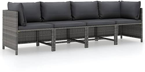 MOONAIRY 4-Sitzer-Gartensofa mit Kissen, Bodensofa, Chaiselongue, Kleines Sofa, Couch, Cauchsofa, Relaxsofa, Sofas & Couches, Wohnzimmer Sofa, für Jugendzimmer, Grau Poly Rattan