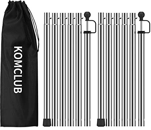 KOMCLUB Tarp Poles Adjustable Tent Pole Upgrade Thickened Stainless Steel Camping Tarp Pole for Outdoor Canopy Awning Rain Shelter-94.5 in Set of 2… | Heavy-Duty Thickened Steel Design, Non-Bend Rustproof for Canopy Awning Rain Shelter