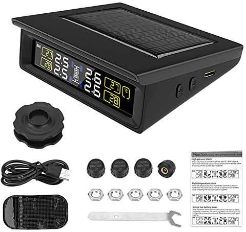 LEIDIMUS TPMS Solare Sistema di Monitoraggio della Pressione (0-8BAR), Monitor Wireless TPMS con 4 Sensori di Pressione dei Pneumatici, Display in Tempo Reale, Pressione E Temperatura