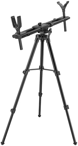 Trakiom Reposapiés de caza, trípode de doble marco, altura ajustable, máxima estabilidad de disparo, aleación de aluminio negro, 24-42.5 pulgadas, 6 libras, soporta hasta 40 libras