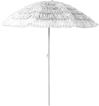 INDA-Exclusiv Hawaii Strandschirm Sonnenschirm Strand Schirm Sonnenschutz Gartenschirm Bastschirm Sonnenschutz knickbar Polyester Ø1,6m, Farben:Weiß
