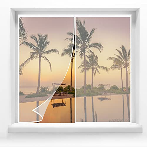 Fliegengitter Balkontür 110x115cm Magnet Fliegengitter Fenster mit Vollrahmen Klettband und Leistungsstarken Magneten für Flure/Türen/Fenster Weiß